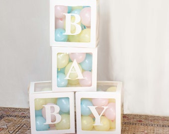 Baby Shower Blocks: Clear Balloon Boxes with White Trim