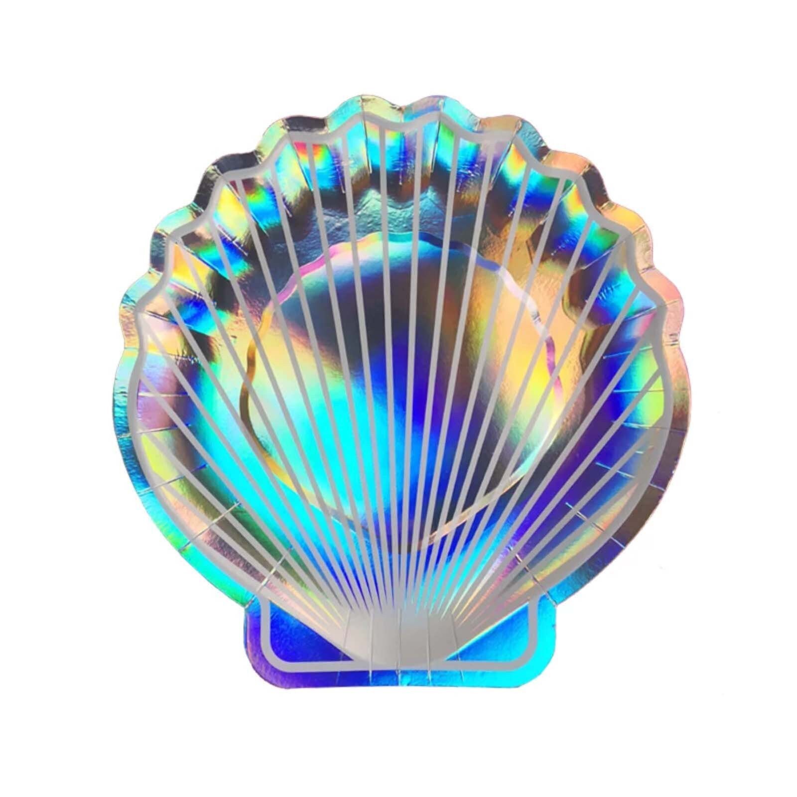Mermaid Shell Shaped Paper Plates 9 Inches Set of 8 Holographic Seashell Plates Last Splash Bachelorette Party Shellabrate ON