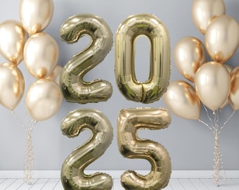 Złote balony mylarowe z cyframi 2025 – dekoracja na imprezę sylwestrową (32 cale)