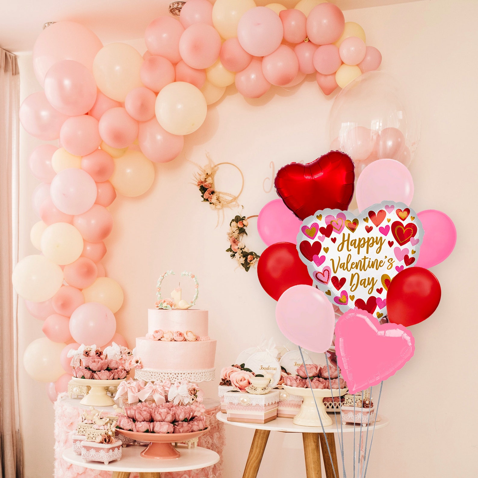 Happy Valentine's Day Balloon Bouquet in Pink and Red | Etsy