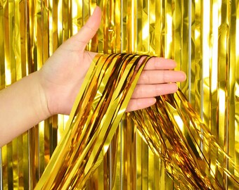 Sfondo con tenda a frange metalliche dorate (2x1 m), accessorio per photo booth per feste