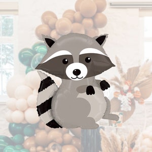 Raccoon Woodland Critter Balloon (3 Feet), 35 Inch Giant Gray Raccoon Mylar Foil Woodland Baby Shower Animal Balloons, Happy Camper Birthday