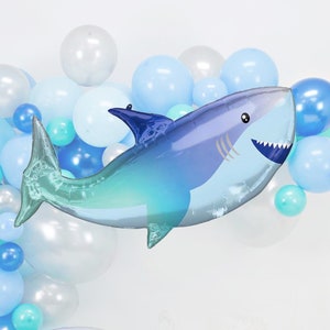 Giant Blue Shark Mylar Balloon (38-Inch), Kids Birthday Underwater Party Balloons, Ocean Birthday Party, Oneder the Sea, 1st Birthday Decor