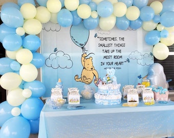 Classic Winnie the Pooh Balloon Garland Kit – Balloons Only | Pastel Blue & Yellow Baby Shower | First Bee Day | 1st Birthday Decor
