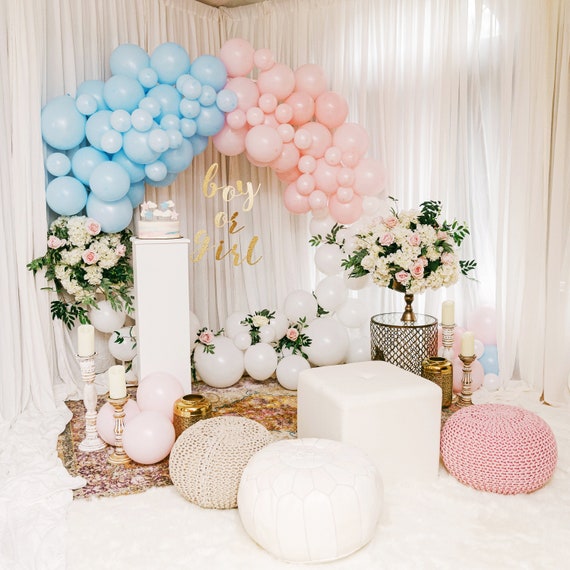 Gender Reveal Balloon Garland Arch Kit, SCMDOTI Gender Reveal Decorations  Kit with Double Stuffed Pink and Blue, Nude,White Balloon Garland for  Gender