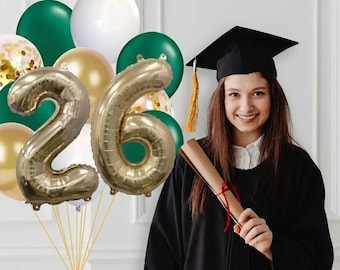 Bukiet balonów na zakończenie roku szkolnego 2026 w kolorze szmaragdowej zieleni, zestaw 10 balonów na zakończenie roku szkolnego, dekoracje na imprezę ukończenia szkoły w kolorach zielonych i złotych