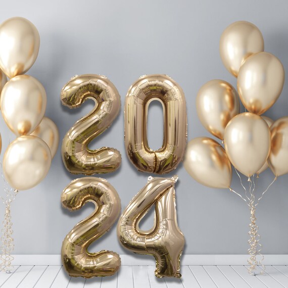  Gold 2024 Happy New Year Party Balloons, Large Mylar