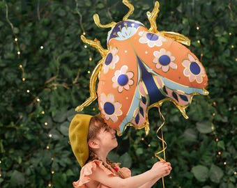 Foil Ladybug Balloon - Floral Party Decor | 24x27.5 Inches | Air or Helium