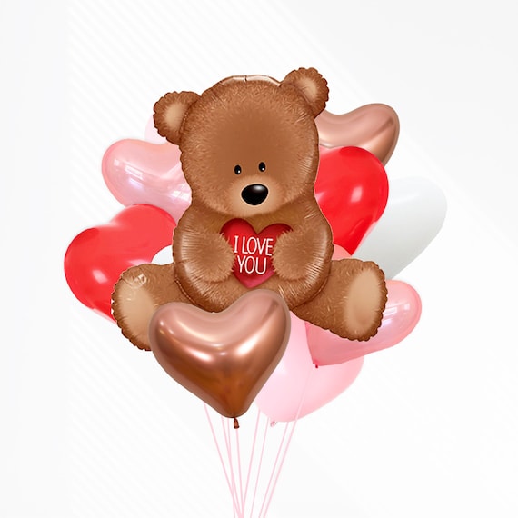 Bouquet de ballons Saint-Valentin Ballon bulle coeur creux personnalisé I  Love you teddy nounours je t'aime