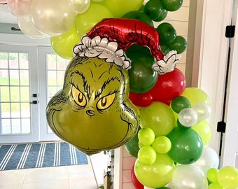 Kit ghirlanda di palloncini natalizi a tema Grinch / Ghirlanda di palloncini Merry Grinchmas / Decorazioni per feste di Natale rosse e verdi