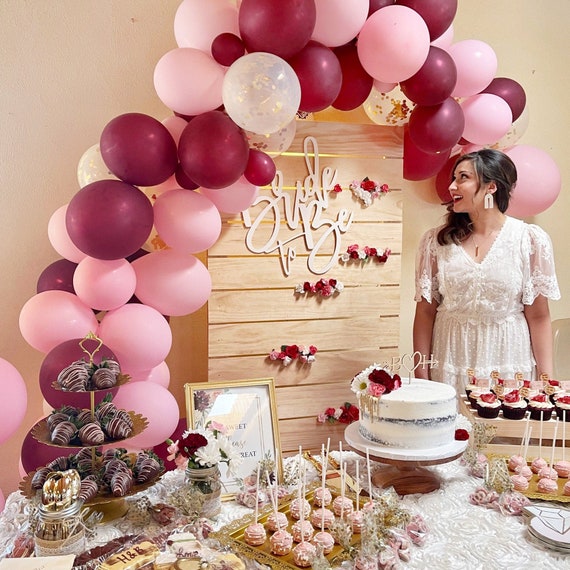 Balloon Garland Kit With Gold Confetti Maroon & Pink PREMIUM