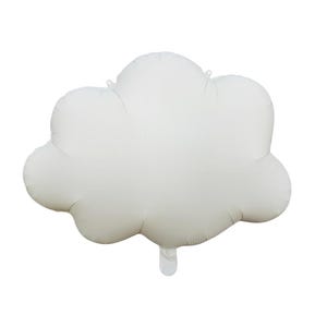 May include: A white cloud-shaped foil balloon. The balloon has a self-sealing valve and is ready to be inflated with helium or air.