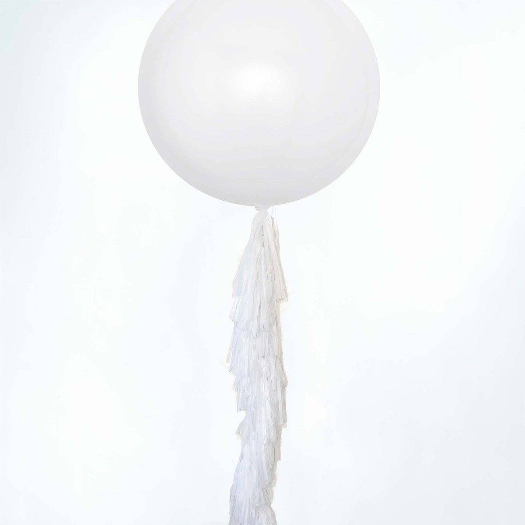 Giant White Tassel Tail Balloon, 3 Foot 36 Matte White PREMIUM Balloon and  DIY Paper Tassel Tail Kit, White Baby Shower, Wedding Balloons 