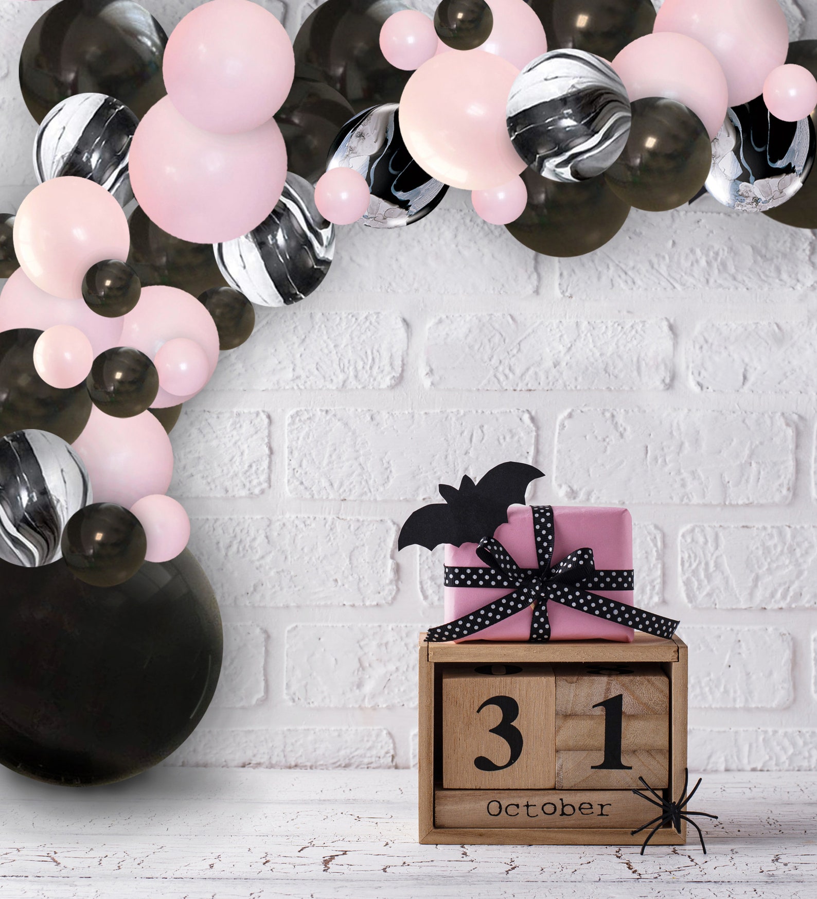 Pink Halloween Balloon Garland Kit with Black and Marble Etsy