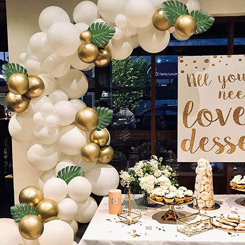 Kit arco per palloncini in oro bianco, 171 pezzi di sabbia bianca e oro