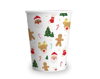 Bicchieri classici con icone natalizie (set da 8), bicchieri di carta per le feste con graziose icone natalizie moderne, bicchieri di carta per bambini, stoviglie natalizie IN OFFERTA