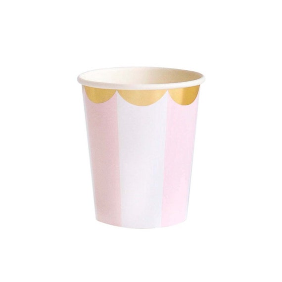 Pink Striped Paper Cups, Set of 8 Pastel Pink Stripe Cups, Small Pink and  Gold Cups, Pink Party Supplies, Spring Baby Shower, Pink Tableware 
