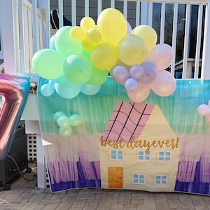 Best Day Ever Backdrop (5x7 Feet), Yellow House with Fringe Printed Backdrop, Pig Themed Birthday Vinyl Backdrop, Pastel Party Decorations