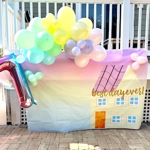 Best Day Ever Backdrop (5x7 Feet), Yellow House with Pastel Backdrop, Pig Themed Birthday Vinyl Backdrop, Pastel Birthday Party Decorations