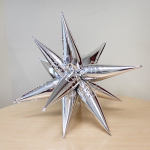Silver Starburst Cluster Balloon (26 Inches), 12 Point Silver Star, Starburst Foil Balloon, DIY Star Cluster Balloon, Metallic Party Decor