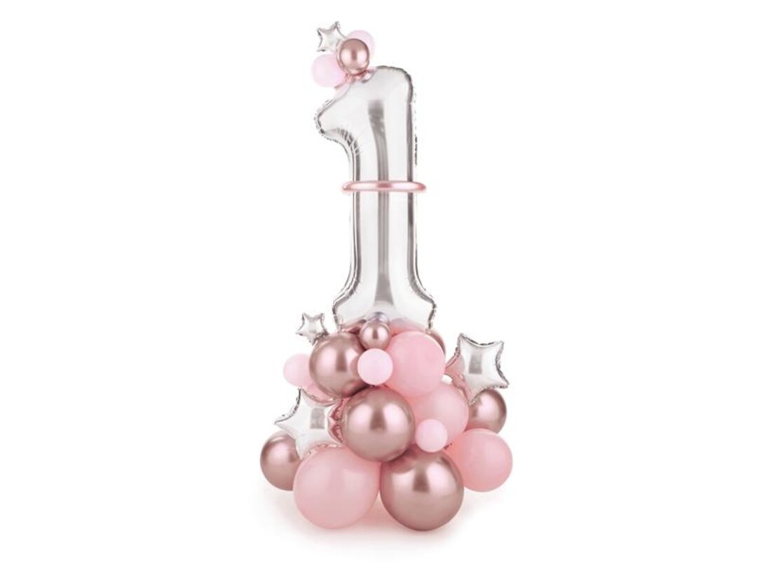 1st Birthday Balloon Bouquet Kit - Pink, Rose Gold & Silver | 35x55 ...