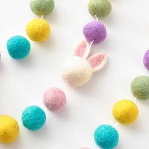 Easter Bunny Pastel Felt Ball Garland, 10-Foot Easter Bunny Wool Pom Pom Garland, Easter Garland, Felt Bunting Banner, Easter, Spring Decor