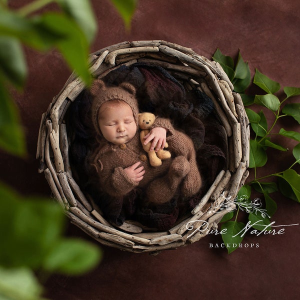 Dark Newborn Digital Backdrop with Green Leaves Perfect for Boy