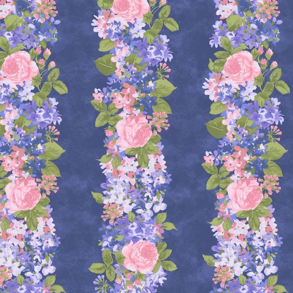 Patchworkstoff Cottage Bouquet - Bordüre blaugrundig