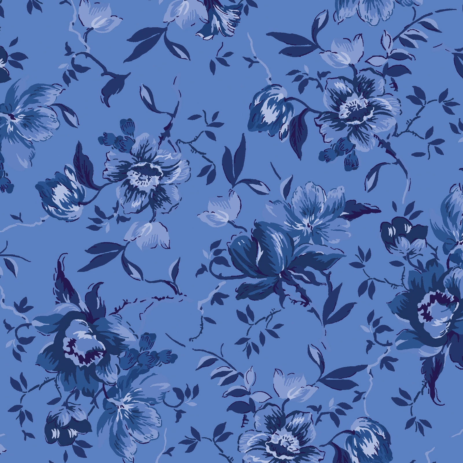 Patchwork fabric blue flowers on medium blue | Etsy
