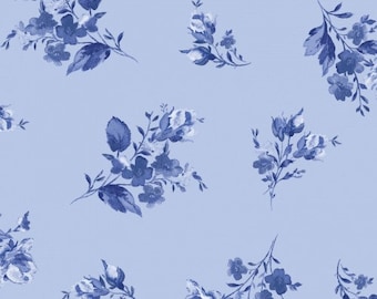 Patchworkstoff blaue Blüten auf hellblau