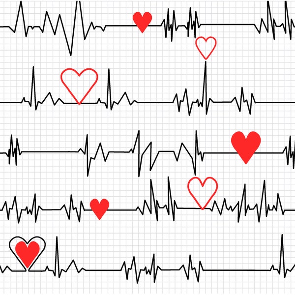 Patchworkstoff Herzschlag EKG hell - Calling al Nurses