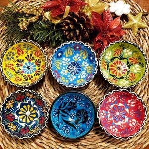 SET of 6 - Mexican Talavera Salsa and Dip Bowls- Kitchen Sauce and Spice Bowls