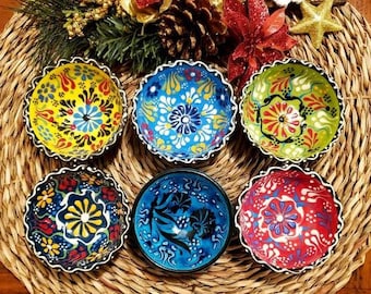 SET of 6 - Mexican Talavera Salsa and Dip Bowls- Kitchen Sauce and Spice Bowls