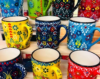Colorful Handmade Turkish Ceramic Mug Authentic Mediterranean Design Coffee and Tea Cup