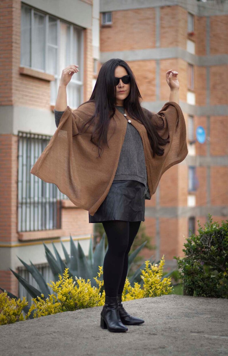 Alpaca Shawl Pankara Buttoned Poncho Hand Knitted Poncho Dark Gray Alpaca Poncho Alpaca Scarf Women Poncho Women/'s Gift