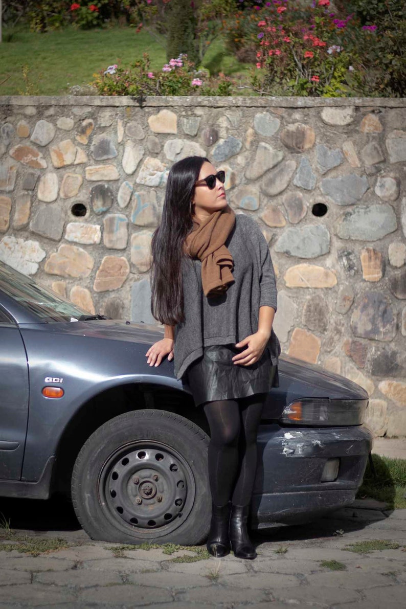 Alpaca Shawl Pankara Buttoned Poncho Hand Knitted Poncho Dark Gray Alpaca Poncho Alpaca Scarf Women Poncho Women/'s Gift