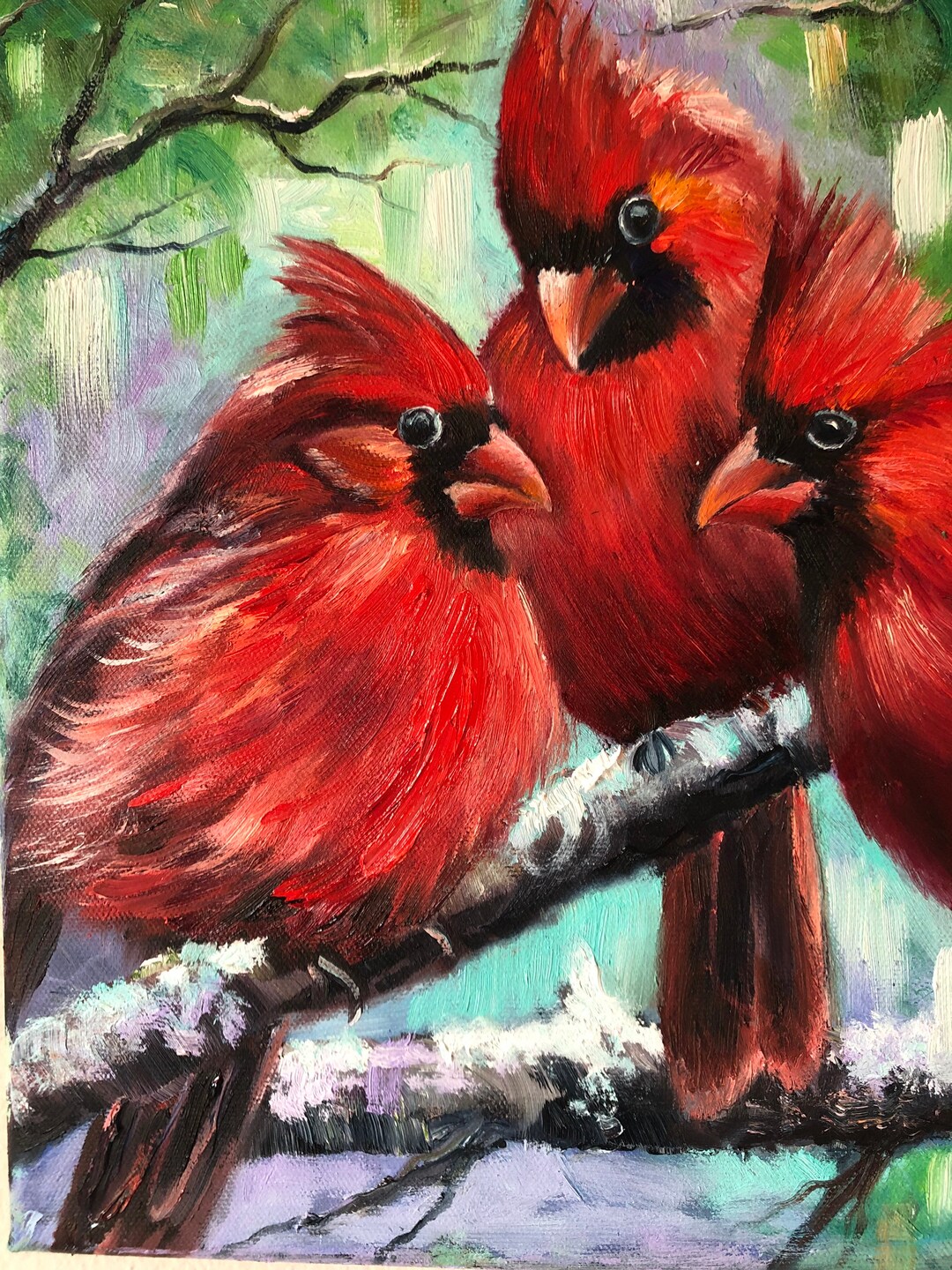 Impasto Cardinal Painting, Original Oil Art, Framed 12x9 - Etsy