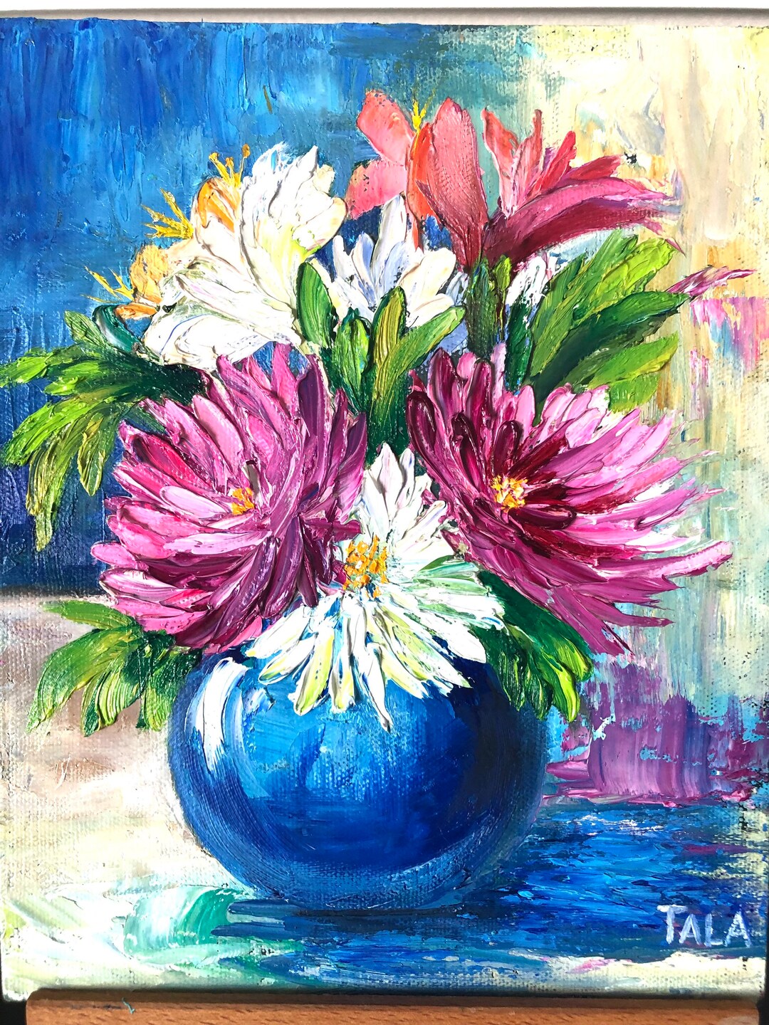 Flower Bouquet in Blue Vase Original Art Oil Painting 10x8 - Etsy