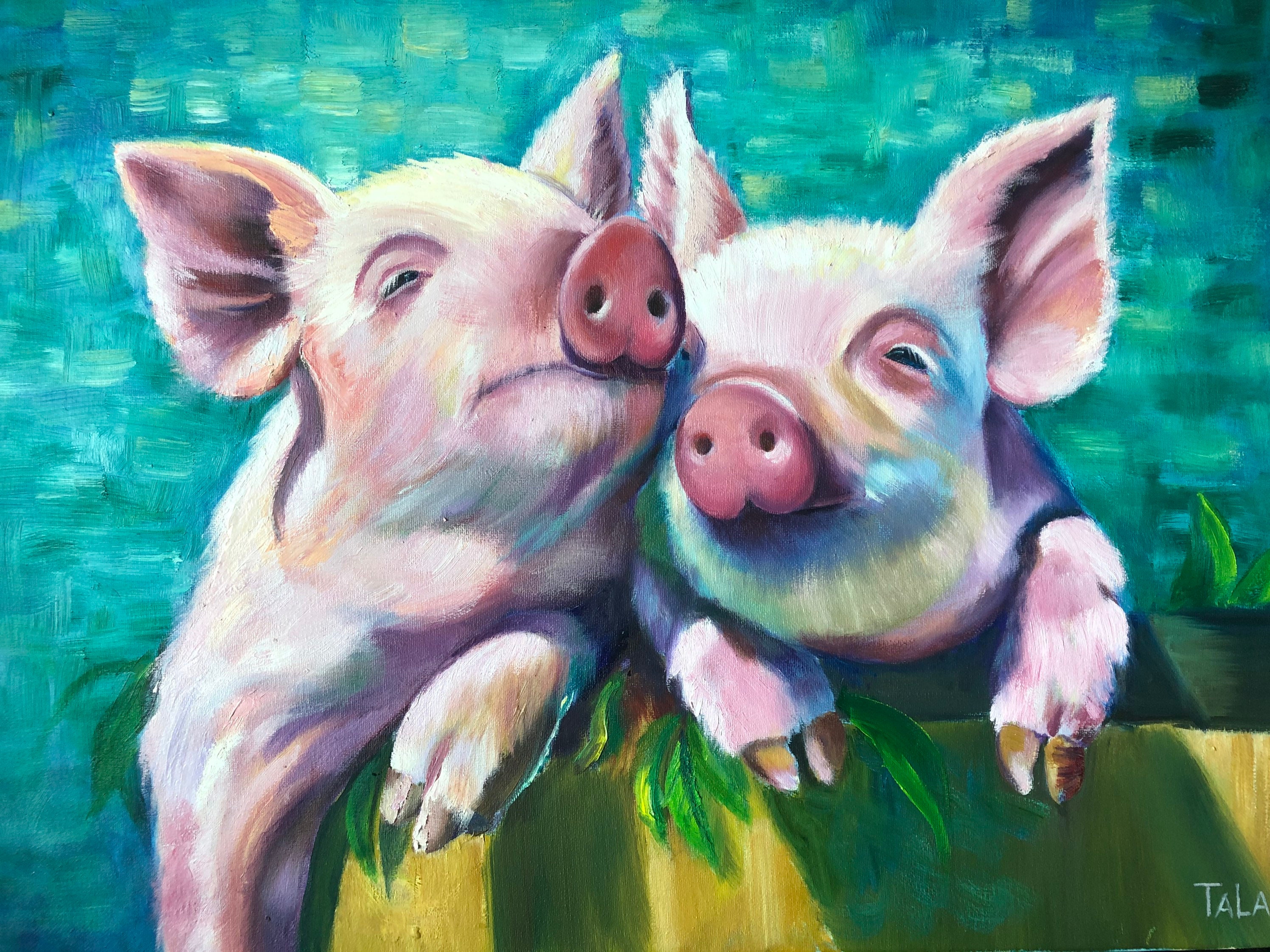 Pigs Piglets Original Oil Painting on Canvas 24x18. Farm Etsy UK