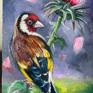 Goldfinch bird original art oil painting 7x5