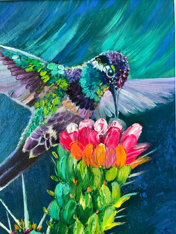 Tableau colibri sur plante verte - Décoration murale tendance