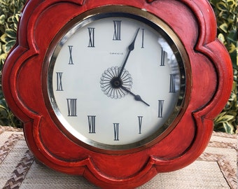 Vintage Bright Orange Caravelle Kitchen Clock, Retro, Flower Power, Bulova, Boho clock