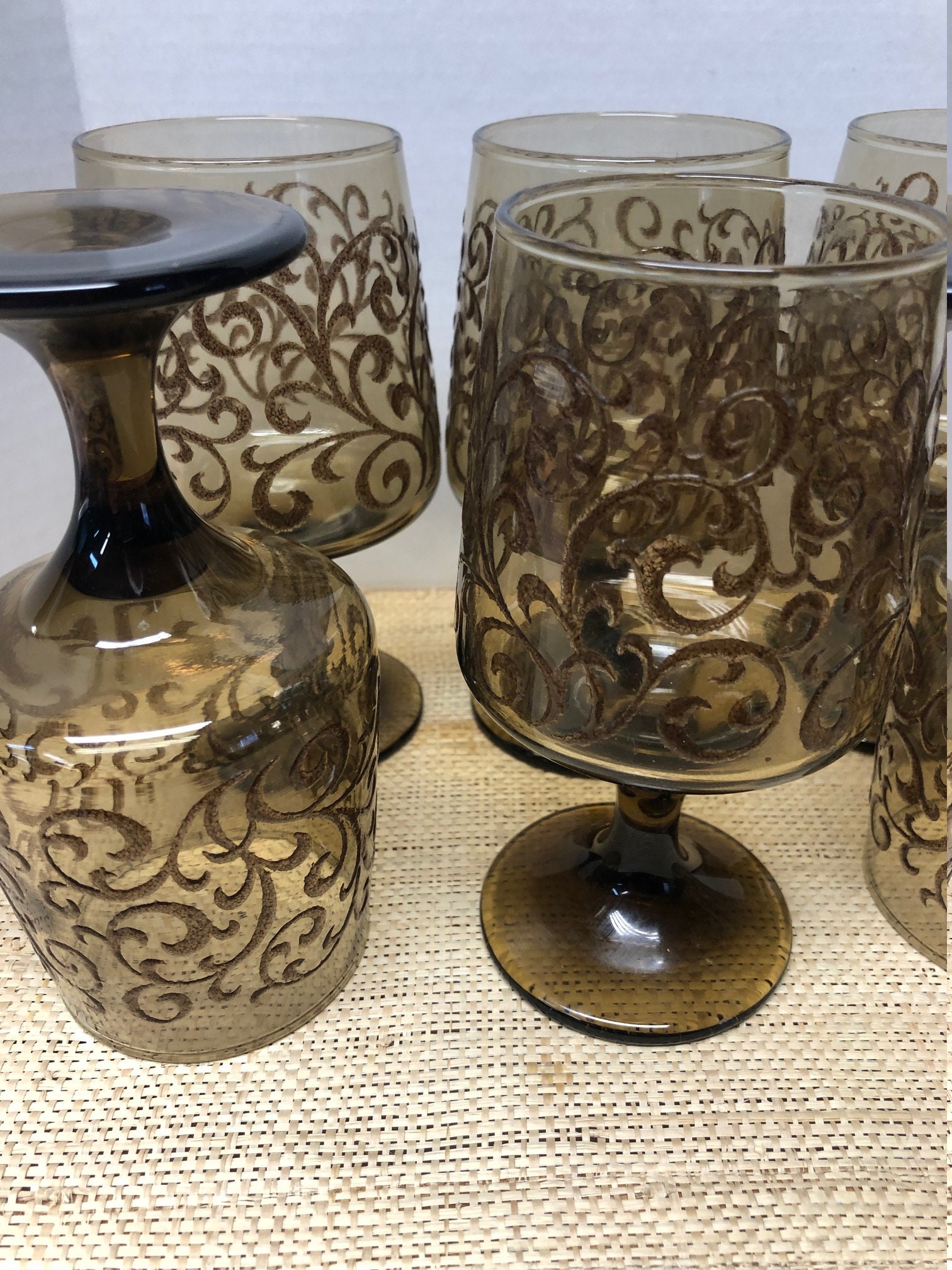 Set of Six 6 Libbey Prado Wine Glasses Smokey Brown Tawny Etsy