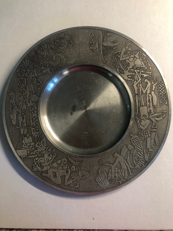 Vintage Selangor Pewter Plate, Malaysia Singapore, Cultural