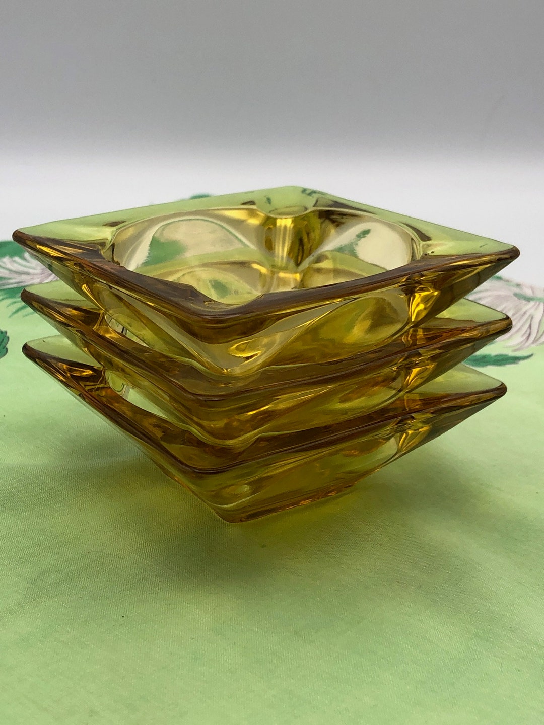 Vintage 1970s Amber Ashtrays Square 4 Slot Round 2 Slot Etsy