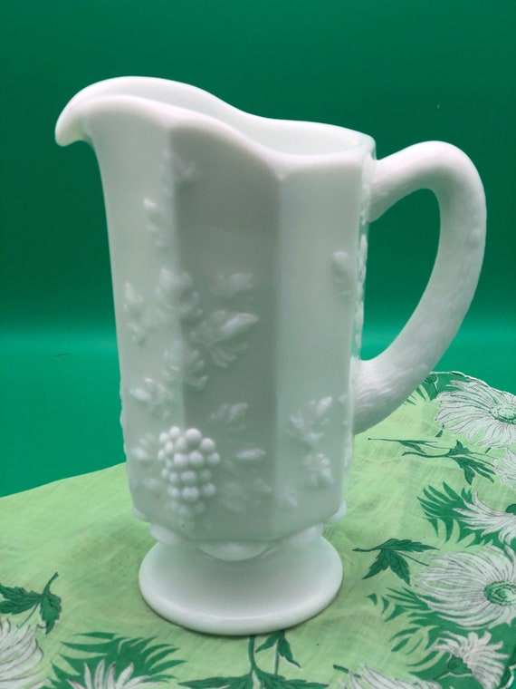 Vintage 1950s Westmoreland Milk Glass Pitcher Embossed Etsy