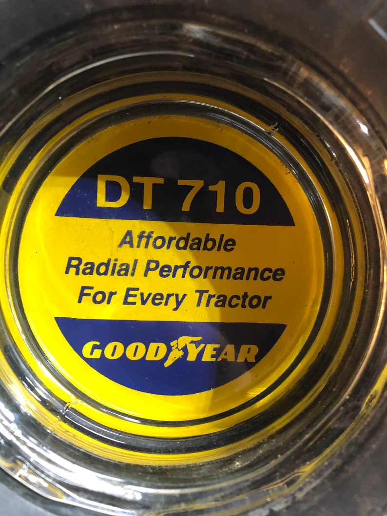 Vintage GoodYear DT710 Tractor Tire Ashtray Collectible Automotive Bright Yellow
