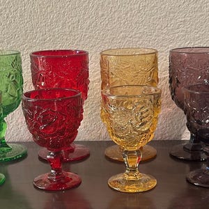 Vintage 1970/80s, madonna inn, "flat rose" & "madonna rose", assorted goblets wine/water