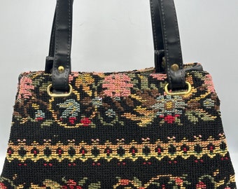 Vintage 1960s, Large Embroidered, Needlepoint Purse, Vintage Floral Purse, Mid Century Accessory, Brocade Purse, Upholstery Purse,