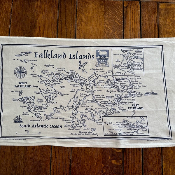 Vintage Falkland Islands, Tea Towel, Travel Towel, Tourism Towel, Gift Towel, Travel Falklands, Harbour View, Stanley, 100% Cotton